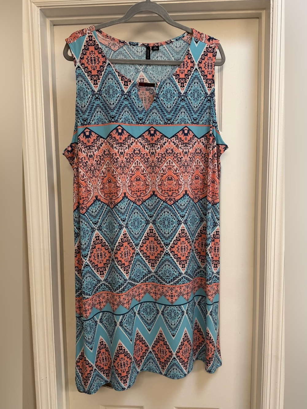 new directions Coral & Teal Sleeveless Printed Tunic